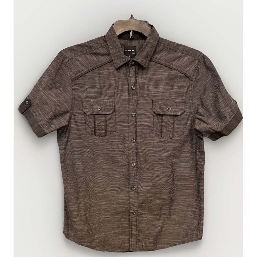 Vertical Men's Size Large Vintage‎ Button Down Short Sleeve Shirt Gray Retro 90s